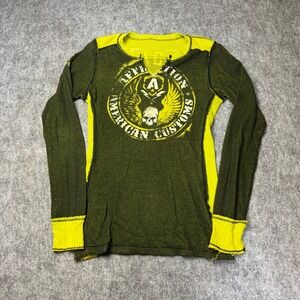 Affliction Reversible Thermal Long Sleeve Skull Biker Grunge Y2K USA